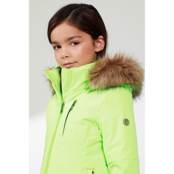 Girls stretch ski jacket paradise green with fake fur