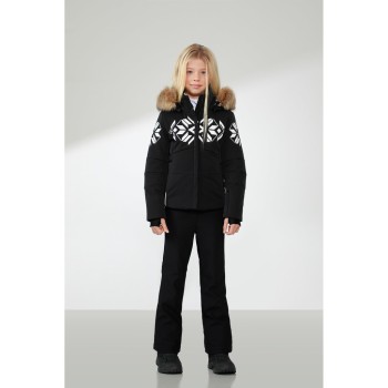 Girls stretch ski jacket fancy black with fake fur