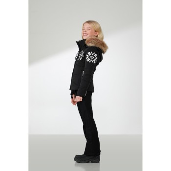 Girls stretch ski jacket fancy black with fake fur