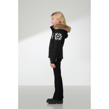 Girls stretch ski jacket fancy black with fake fur