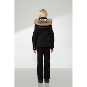 Girls stretch ski jacket fancy black with fake fur