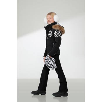 Girls stretch ski jacket fancy black with fake fur