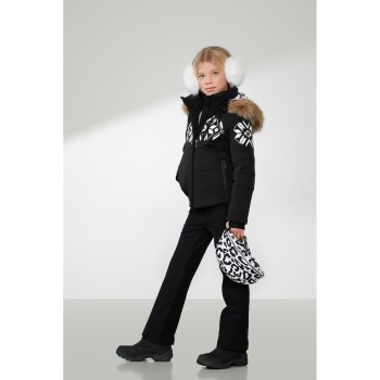 Girls stretch ski jacket fancy black with fake fur