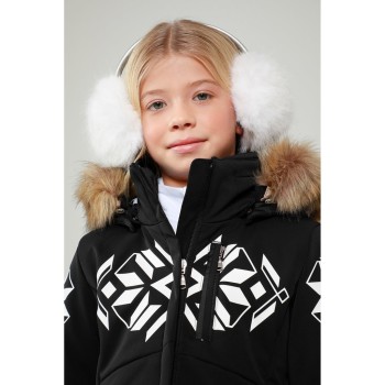 Girls stretch ski jacket fancy black with fake fur