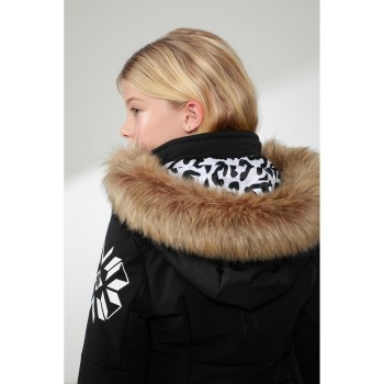 Girls stretch ski jacket fancy black with fake fur