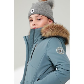 Girls stretch ski jacket fancy thunder grey with fake fur