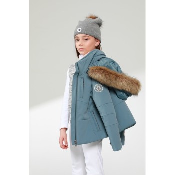 Girls stretch ski jacket fancy thunder grey with fake fur