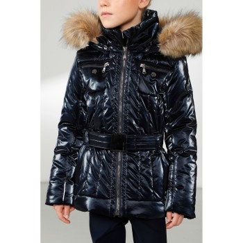 Girls ski jacket glow gothic blue with fake fur