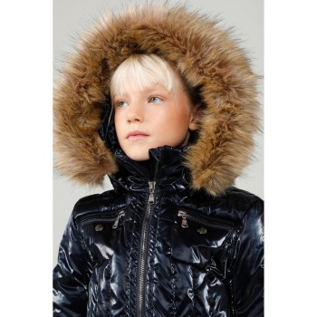 Girls ski jacket glow gothic blue with fake fur