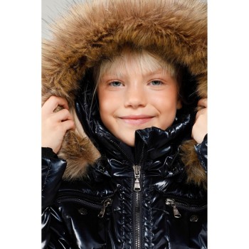 Girls ski jacket glow gothic blue with fake fur