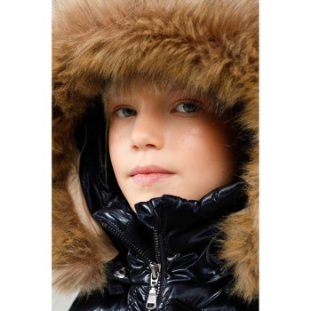 Girls ski jacket glow gothic blue with fake fur